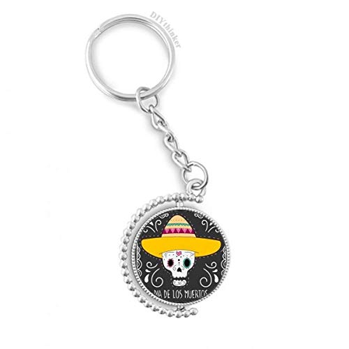 Llavero de calavera mexicana con anillo giratorio para llaves de casa