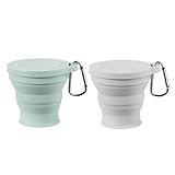MAEXUS キャンプ コップ 2個入り 180ml 折り畳みコップ耐熱 蓋付きコップ 折りたたみカップ シリコン コップ 軽量で使いやすい旅行マグカップ 漏れ防止蓋付きの食品グレードシリコン製 携帯コップ - グレイグリーン