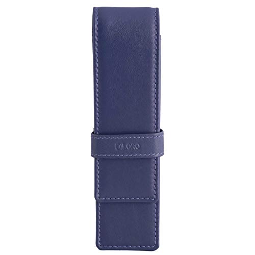 Image of DiLoro Leather Double Pen Case Pencil Pouch Holder for Two Fountain Ballpoint Rollerball Pens and Pencils (Violet)