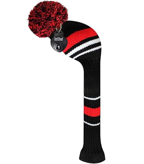 Scott Edward 1PCS Knit Pom Pom Driver(460cc) Club Protector Golf Club Cover with Rotating Number Tags,Soft,Portable(Red Warning) — image 1