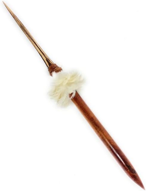 Tikimaster Elegant Premium Koa Ihe with Blue Marlin Bill 39 in - 2 inch Shaft Double Stack White Feathers Hawaiian Art | #koasw013