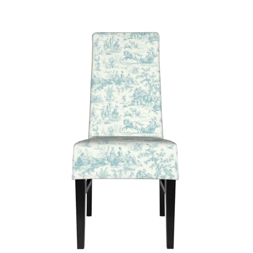 Gerrit TL85C9XY-582019178 Teal French Country Toile Pattern Dining Chair Covers Stretch Removable Washable Kitchen Chair Slipcovers cover