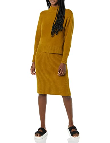 Daily Ritual Women's Cozy Boucle Cropped Crewneck Sweater & Pencil Skirt Set, Brown, Small #TOP7