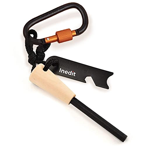 Pierre A Feu Kit 7 en 1 avec Son Mousqueton - Allume Feu Type Briquet Survie Silex - Simple Et Efficace - Grattoir Multi-Outils