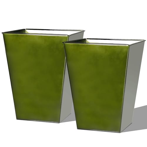 Worth-Garden-Large-Metal-Glazed-Floor-Planter-Set-of-2-14-Dia-x-18-H-Luxurious-Glossy-Finish-Green-Tall-Square-Tapered-Steel-Plant-Pots-Decor-Flower-Pot-Indoor-Outdoor-Drainage-Hole Worth Garden Large Metal Glazed Floor Planter Set of 2 14 Dia x 18 H Luxurious Glossy Finish Green Tall Square Tapered Steel Plant Pots Decor Flower Pot Indoor Outdoor Drainage Hole