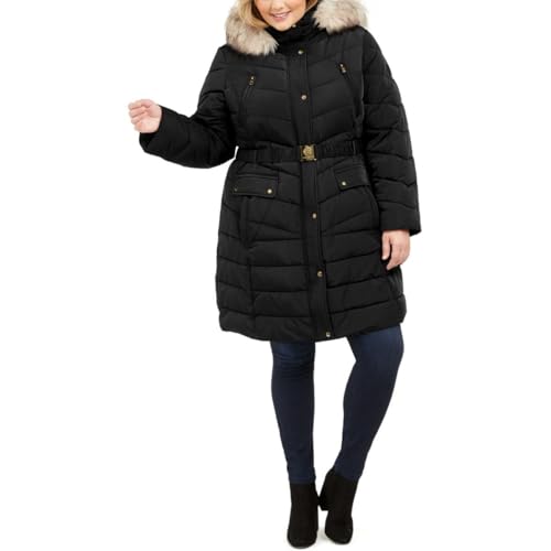 Vince Camuto Womens Plus Warm Midi Puffer Jacket Black 1X