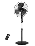 PELONIS 16'' Pedestal Fan for Bedoom with Remote, Upgraded, Standing Fan with 7-Hour Timer, 90° Oscillation, 3-Speeds, Adjustable Height, Electric Cooling Fans for Living Room and Office