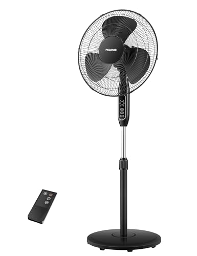 Image of PELONIS 16'' Pedestal Fan for Bedoom with Remote, Upgraded, Standing Fan with 7-Hour Timer, 90 Oscillation, 3-Speeds, Adjustable Height, Electric Cooling Fans for Living Room and Office