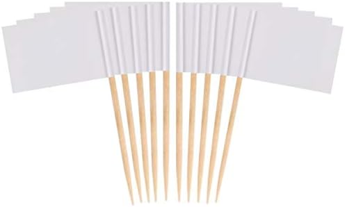 JAVD 100 Pcs (White) Blank Toothpick Flags, Cheese Markers White Flags Small Mini Stick Cupcake Toppers Blank Toothpick Flags
