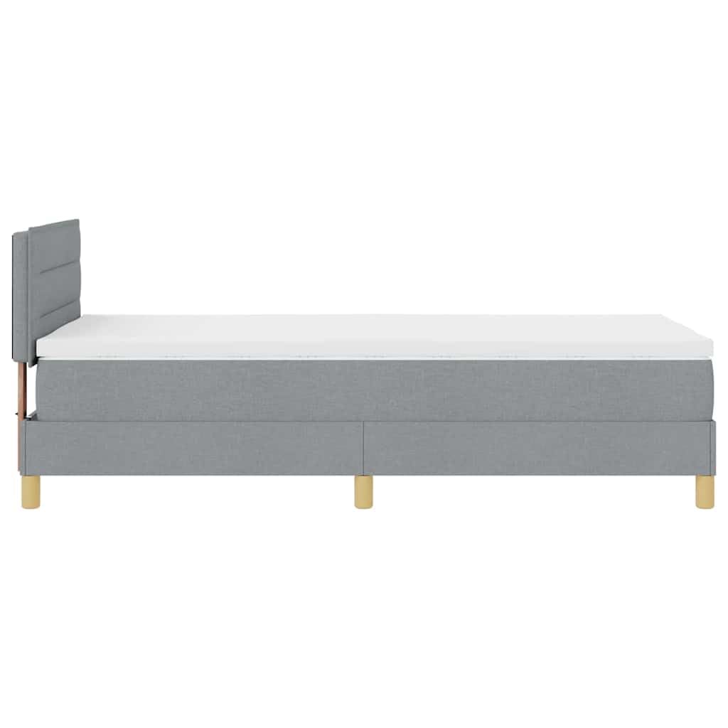 Łóżko kontynentalne z materacem, jasnoszary, 90 x 190 cm, z tkaniny, sprężyny kieszeniowe, materac piankowy, regulowany zagłówek, ergonomiczny stelaż z listwami, system regulacji ręcznej