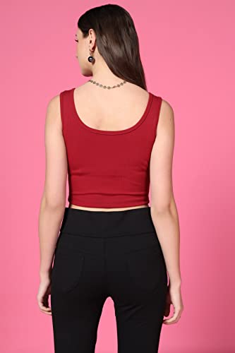 Image of TOPLOT Women's Solid Ribbed Round Neck Sleeveless Slim Fit Tank Top (5069)
