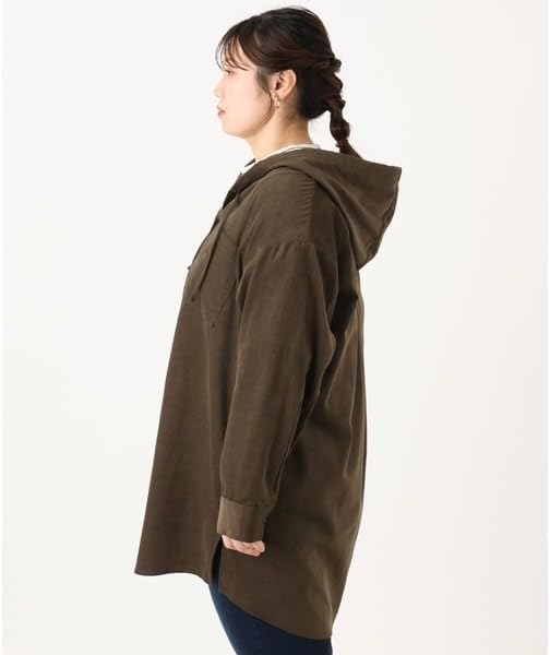 [エウルキューブ] 大きいサイズ コーデュロイフーディーシャツチュニック
