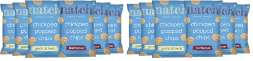 Image of Natch Chickpea Popped Protein Chips Variety Pack, Healthy Snacks, Low Calorie, Not Fried Not Baked, Vegan, Gluten Free, Rich in Fiber, Barbecue, Garlic & Herb Flavour, 55gm each (Pack of 12)