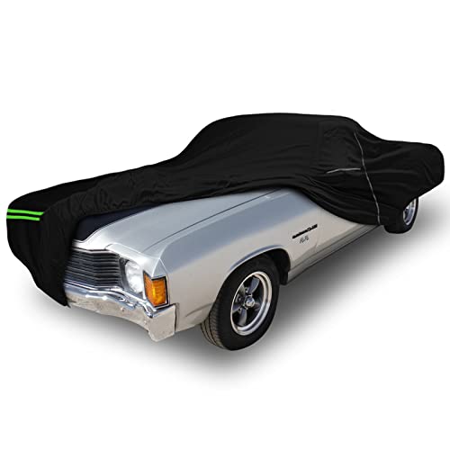 Image of Waterproof Car Cover Compatible with Chevrolet El Camino 1968-1972, 300D with Inner Cotton Liner All Weather Classic Car Covers with Zipper Door Reflective Strips Lock for Snow Rain Dust