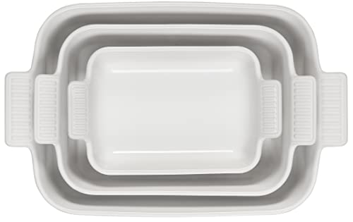 Image of Le Creuset Stoneware Heritage Rectangular Baking Dish, 3 pc., White | Set of 3: one 12.5-inch dish (4 qt.), one 10-inch dish (2.5 qt.) and one 7.5 inch dish (1.1 qt.)
