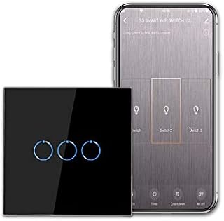 CNBINGO WiFi Smart Light Switch Work with Alexa/Google Home, Timer, Multi-Way Control by Smart Life App, Single Touch Light Switch, White Glass Panel, LED Backlight, 1-Gang, Neutral Wire Required