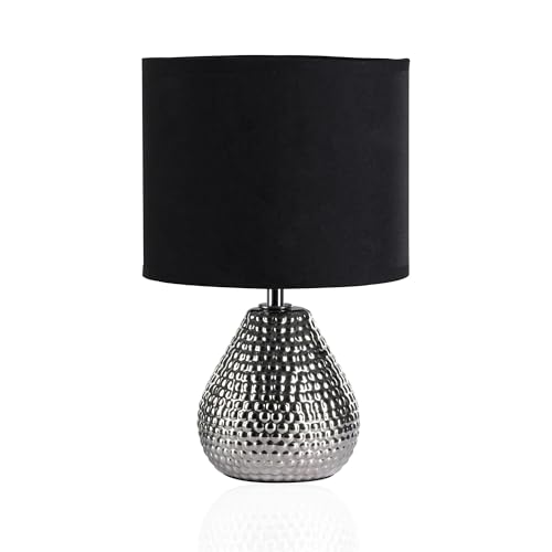 Pauleen 48018 Sip of silver Tischleuchte max. 20W Tischlampe für E14 Lampen Nachttischlampe Silber Schwarz 230V Keramik/Stoff ohne Leuchtmittel
