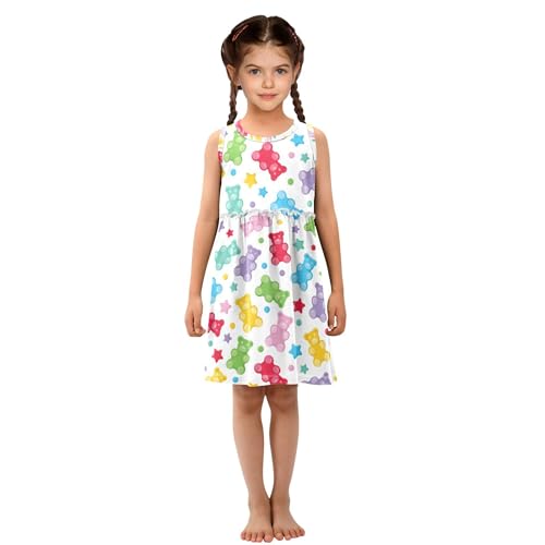 JUNZAN Colorful Gummy Bears Candies Jelly Sweets Toddler Girl Tank Dresses Swing Casual Sundresses Play Dresses 2T4