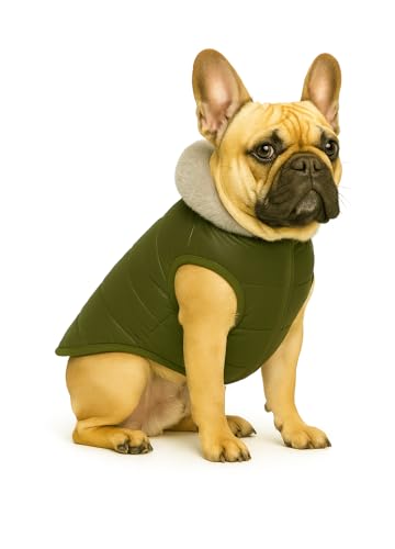 Image of The Pets Company Dog Winter Coat Jacket,Windproof, Waterproof, Light Weight, Washable, Ultra Warm Thick Fleece Lined Dog Vest for Cold Weather Protection, (Military Green, Small - Medium - 16 Inch)