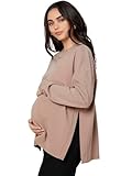 MakeMeChic Women's Maternity T-Shirt Long Sleeve Split Side Pregnancy Tee Tops Apricot M