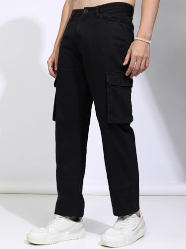 Image of Highlander Men's Relaxed-Fit Cargo Pocket Jeans | Clean Look | Cotton Comfort | Utility Style| Cargo Jeans for Man