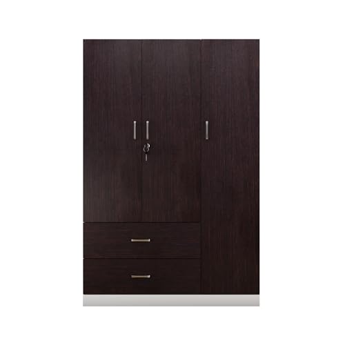 Image of VIKI Wardrobe | Wooden Almirah for Clothes,Door for Bedroom, 3 Door Wardrobe with Drawer & Hanging Space (White & Wenge - 40D x 120W x 180H) | 1 Year Warranty | Free Assembly