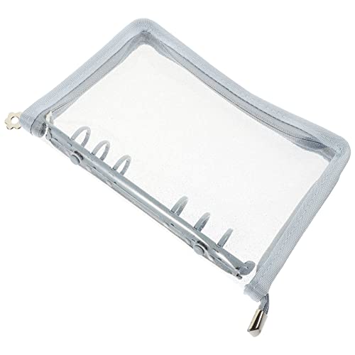 STOBOK A5 Binder Cover 6-Ring Clear Transparent PVC Notebook Folder Cover with Zipper Closure Loose Leaf Binder Protector for Office