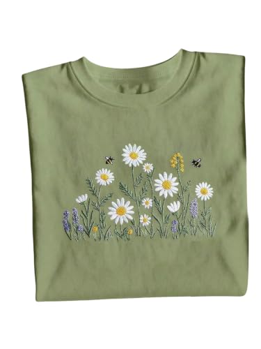 Image of RoseSeek Women's Cute Embroidered Tops Crew Neck Short Sleeve T Shirts Casual Going Out Tops