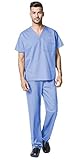 WonderWink WonderWORK Unisex V-Neck Scrub Top 100 & Drawstring Cargo Scrub Pant 500 Scrub Set (Ceil Blue - Large/Large)