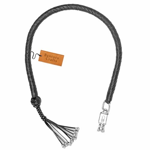 Bantoro Crafts Biker Whip - Látigo para motocicleta de 42 pulgadas, accesorio de manillar de piel auténtica con hebilla de liberación rápida, equipo de motociclista de alta visibilidad (negro)