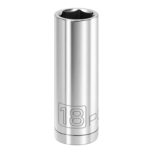 Image of Powerbuilt 1 /2 Inch Drive x 18mm Metric Deep Socket, 6 Point, Chrome-Vanadium made, Size Marking - 642212