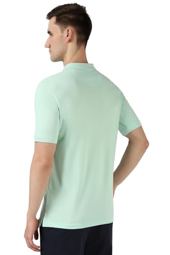 Image of Peter England Men Green Solid Polo Neck Polo T-Shirts