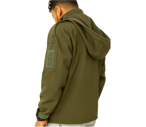 Image of Defender Military Tactical Jacket, Olive Green, Full-Zip Hooded Design with Multiple Pockets, Outdoor Combat Style
