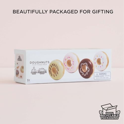 Le Toy Van - TV332 - Pretend Donuts Lernspiel, Kinderspielzeug, 2 Jahre, Set mit 4 Donuts mit Geschenkbox, Montessori-Spiel, FSC-Naturholz und Farben auf Wasserbasis