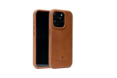 Porter Riley Premium-Lederhülle kompatibel mit iPhone 15 Pro MagSafe-kompatibel schlanke Schutzhülle (Hellbraun)