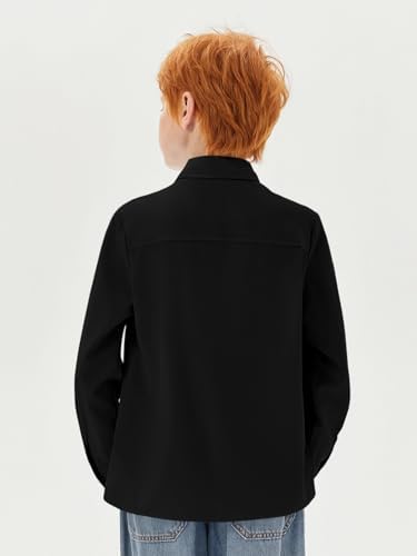 Haloumoning Boys Long Sleeve Dress Shirts Kids Classic Collared Button-Down Shirt School Uniform Shirts 5-14 Years, Black, 13-14 Years - 4
