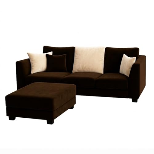 Image of SOCOZI Evanto 4 Seater L Shape Sofa Set with Movable Ottoman | Flexible Left or Right Layout | Soft Velvet Suede Fabric | Modern Design | Plush Comfort Cushions for Living Room (Dark Brown-Cream)