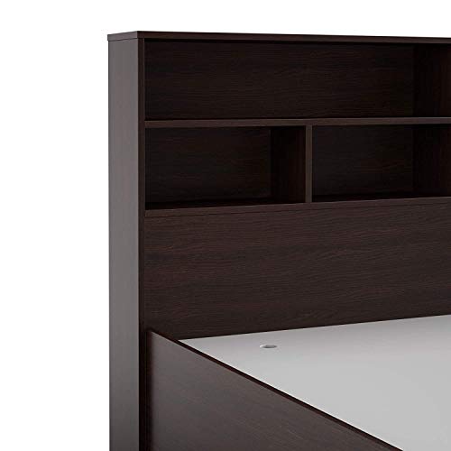 Image of CASPIAN Furniture Modern Style Queen Size Bed with Shelves & Storage /Mattress Size 72 x 60 Inches (Walnut Finish) (Without Mattress)