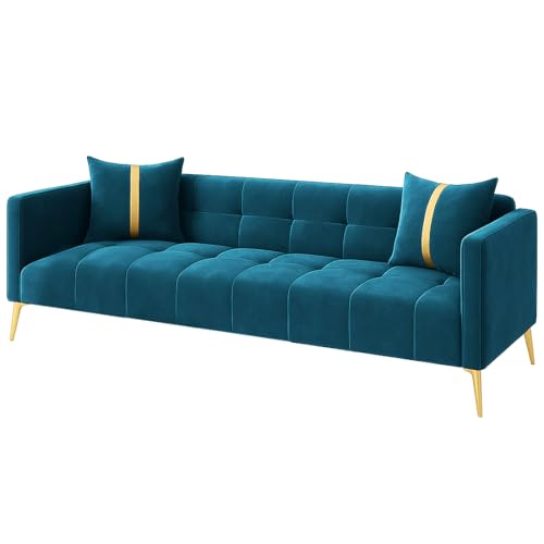Image of Furny Styling 3 Seater Fabric Sofa Set (Aqua Blue) | Soft Velvet Fabric | Modern Design | Comfortable Seating | Living Room Furniture