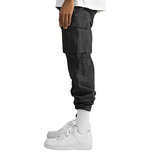 Cargo Pants For Men Casual Joggers Athletic Pants Loose Fit Hiking Trousers Outdoor Wearing Pants With Pockets Black #TOP3