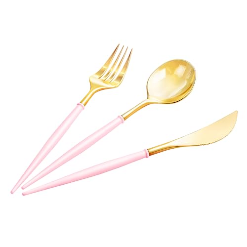 Lullaby 90PCS Gold Plastic Silverware, Gold Disposable Cutlery wi...