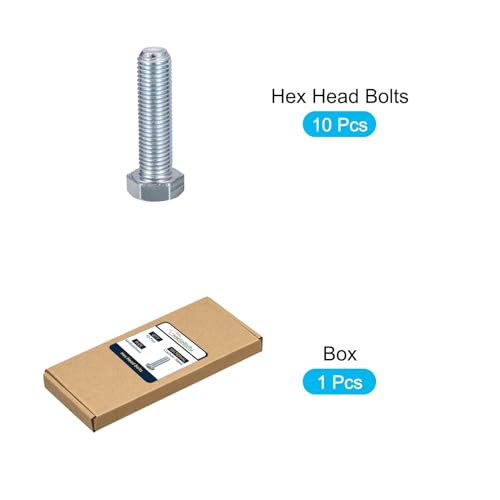 Image of METALLIXITY Hex Bolts (M16-2x60mm) 10Pcs, 8.8 Grade Carbon Steel Zinc Plated Fully Threaded, Coarse Thread UNC Hex Head Screw Bolt - for Furniture Repair, Silver