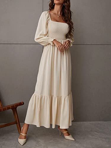CHARTOU Women's Square Neck Long Puff Sleeve Smocked Pleated A-Line Flared Dress3