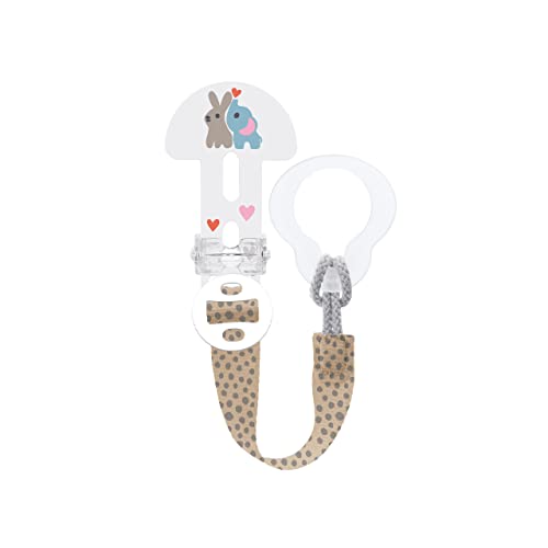 MAM Clip it! Schnullerband, längenverstellbarer Schnullerhalter mit abnehmbarem Ring, passend für Schnuller, Beißringe sowie Spielzeuge, Elefant