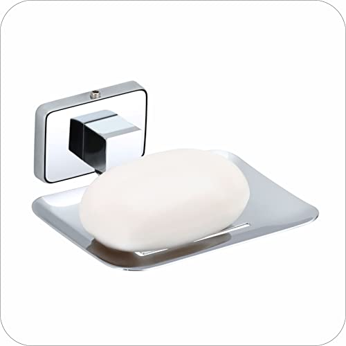 Image of Premium Stainless Steel Wall Mounted Soap Dish for Bathroom and Kitchen | Rustproof Chrome Finish Soap Holder Case with Drain Holes | Square Modern Soap Stand Bracket (Square-38 06)