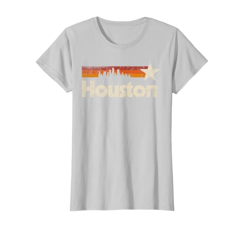 Vintage Houston City - Texas T-Shirt Houston Strong Stripes T-Shirt, Women, Silver Grey, Small