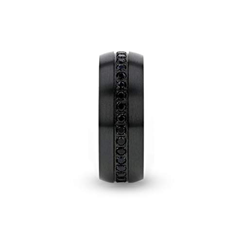 Thorsten Talon | Titanium Rings For Men | Lightweight Titanium | Comfort Fit | Wedding Ring Band Black Titanium Ring With Black Sapphires - 8Mm #TOP1