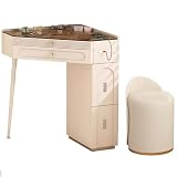 Modernes Make-up-Veity-Set mit LED-Spiegel und Glas Top, Eckkleidertisch mit Lagerschubladen, USB-Ports & Verstellbarer Schrank für Schlafzimmer, Raumspardesign für Damen