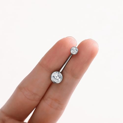 Orangelove G23 Titanium Belly Button Ring Cz Round Cubic Zirconia Internally Threaded Belly Button Navel Piercing Ring Silver 14G 12Mm Belly Body Piercings Barbell Jewelry Navel Ring For Women Men thumb #5