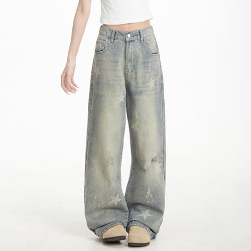 Vintage Casual Y2K High Waisted Straight Leg Star Jeans Fashion Cute Printed Gradual Pants for Women2